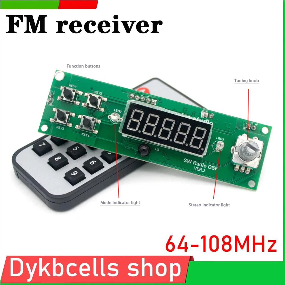 

64Mhz-108Mhz Short-wave FM Radio Receiver Digital DSP Audio Signal Receiving Module SW FM Stereo LED Display Frequency