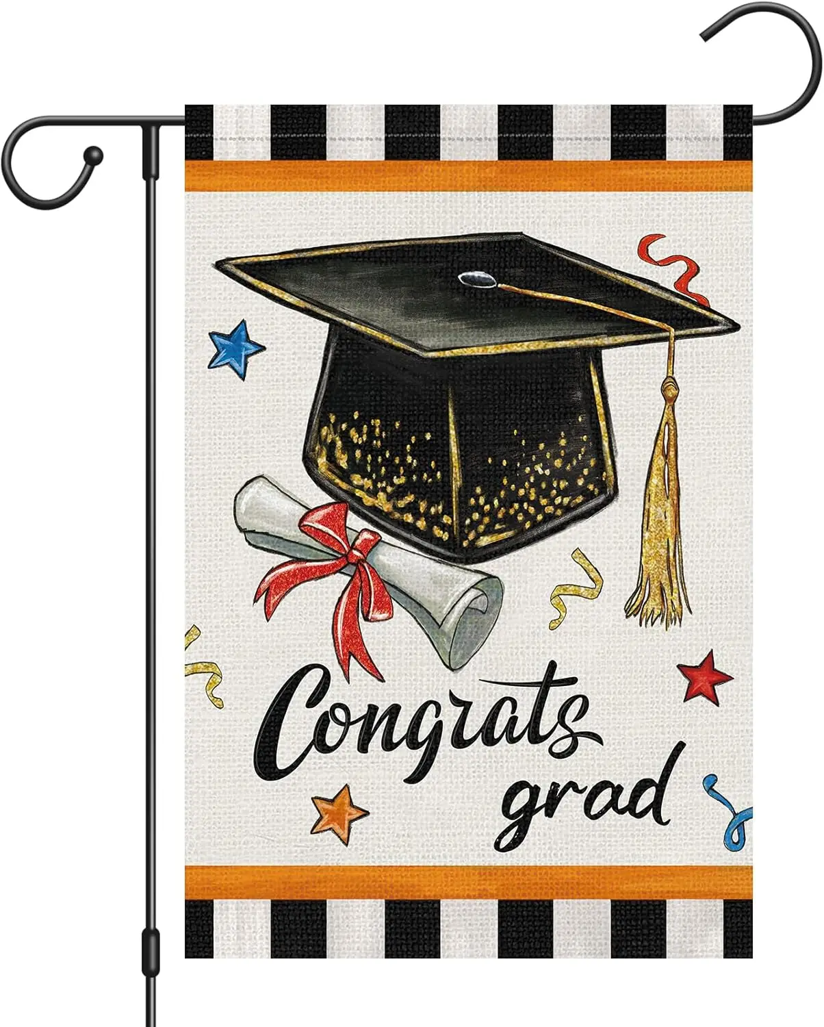 Heyfibro Congrats Grad Garden Flag 12x18 Inch Double Sided Burlap, Graduation Cap Diploma Welcome Graduation Ceremony Class Of 2