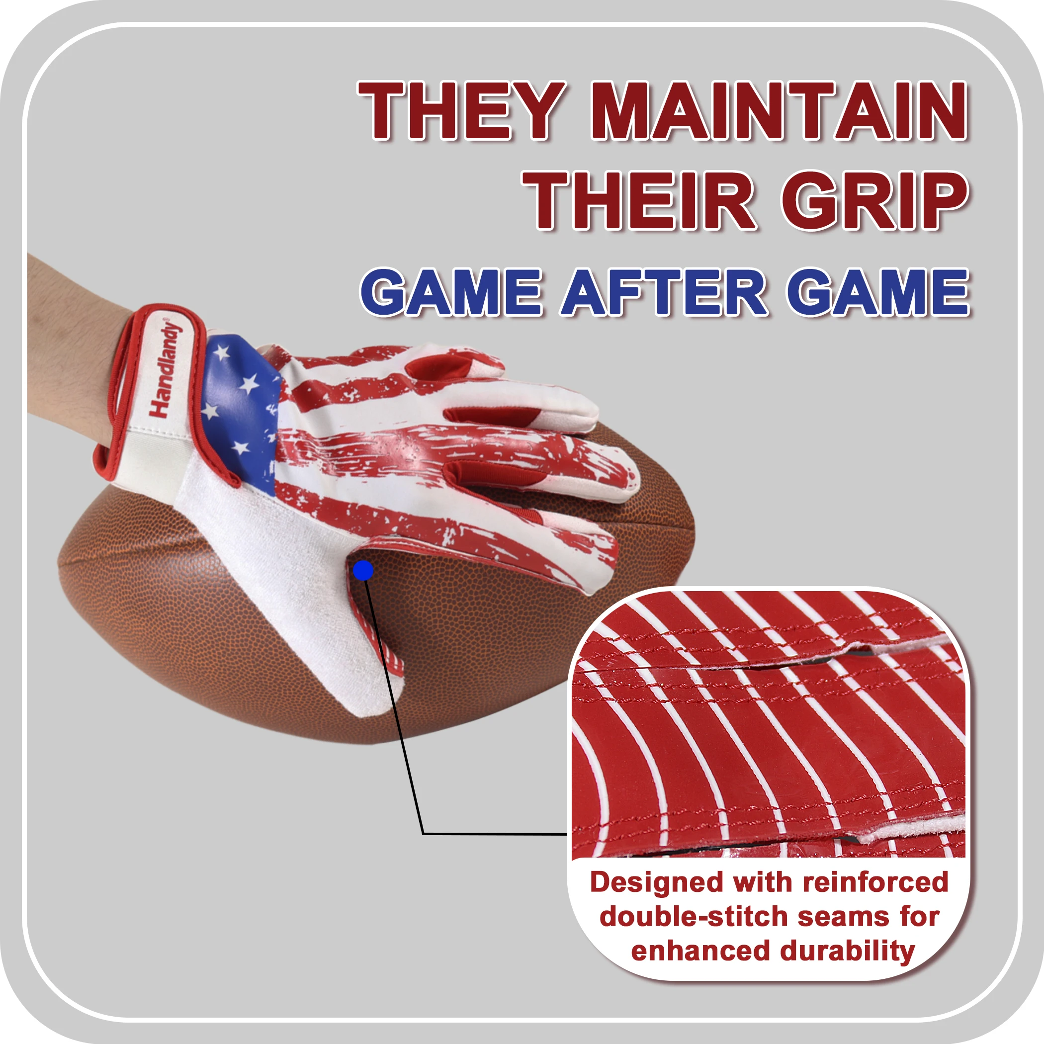 핸드랜디 유소년용 미식축구 장갑 (남녀 공용), 어린이용 스티키 와이드 리시버 장갑, 주니어 플래그 풋볼 장갑
