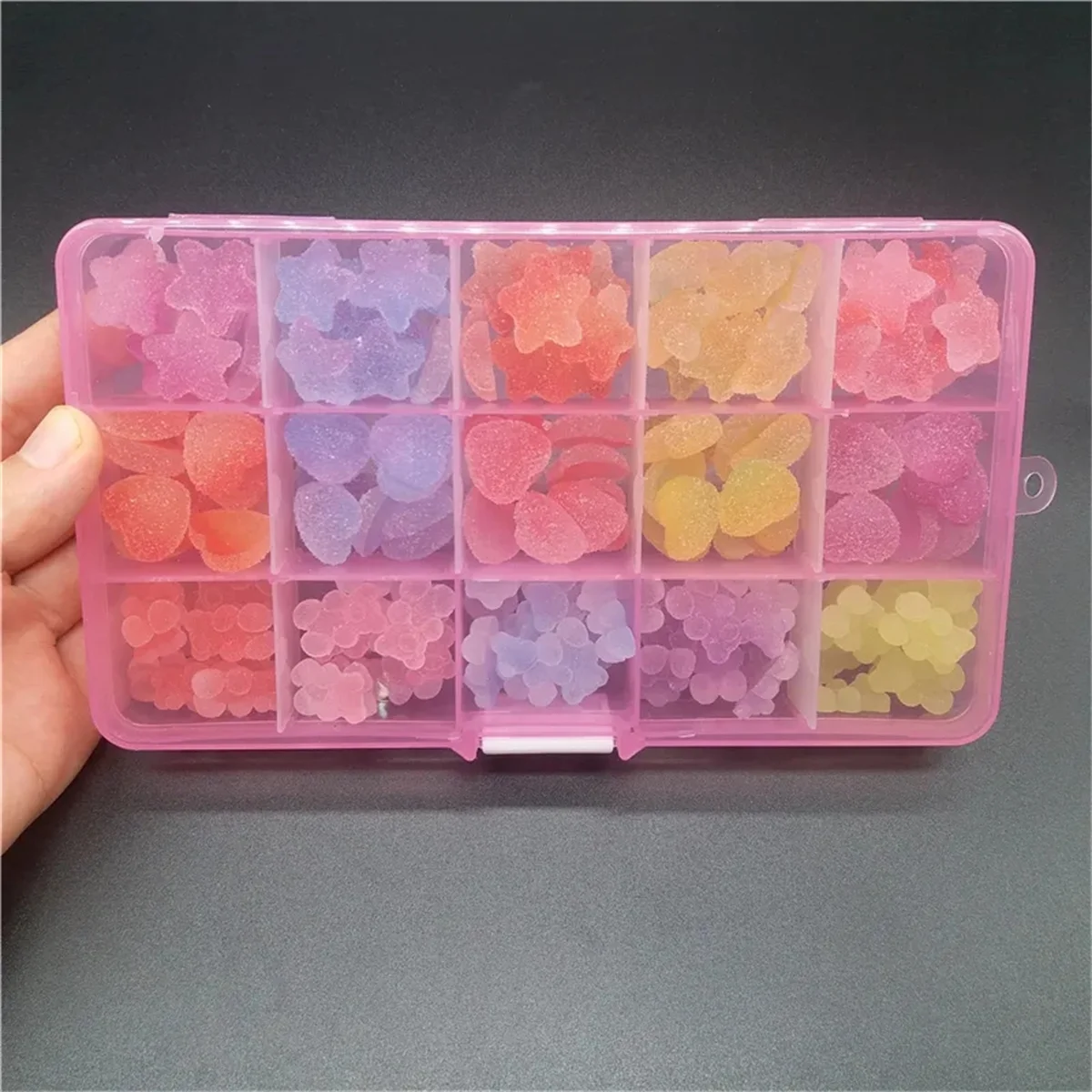One Box Cartoon Gummy Jelly Resin Bear Nail Art Charms Kawaii Acrylic Love Nail Rhinestones Decorations DIY Colorful Accessories