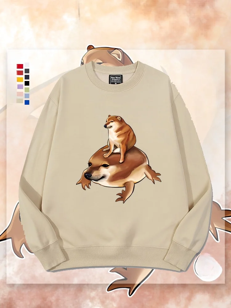 

ThankYouDoggie Cheems Fce Lined Hoodie ex round Ne Casual Sweatirt Youth Trendy Cotton Polyester Print T-irt