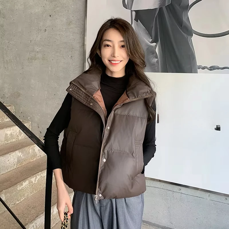 Down Cotton Vest Women's 2024 Autumn and Winter New Jacket Sleeveless Camisole Stand up Collar Top