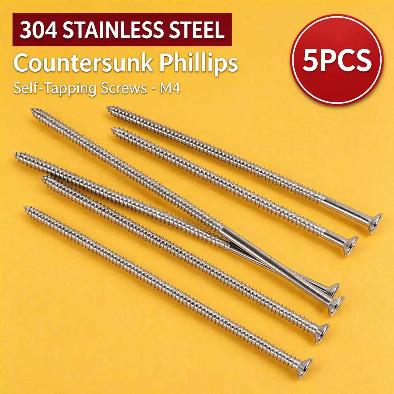 5Pcs304Stainless SteelM4 Flat Head Phillips Self Tapping Screws Countersunk Wood Screws Self Drilling Screws70-200Extremely long