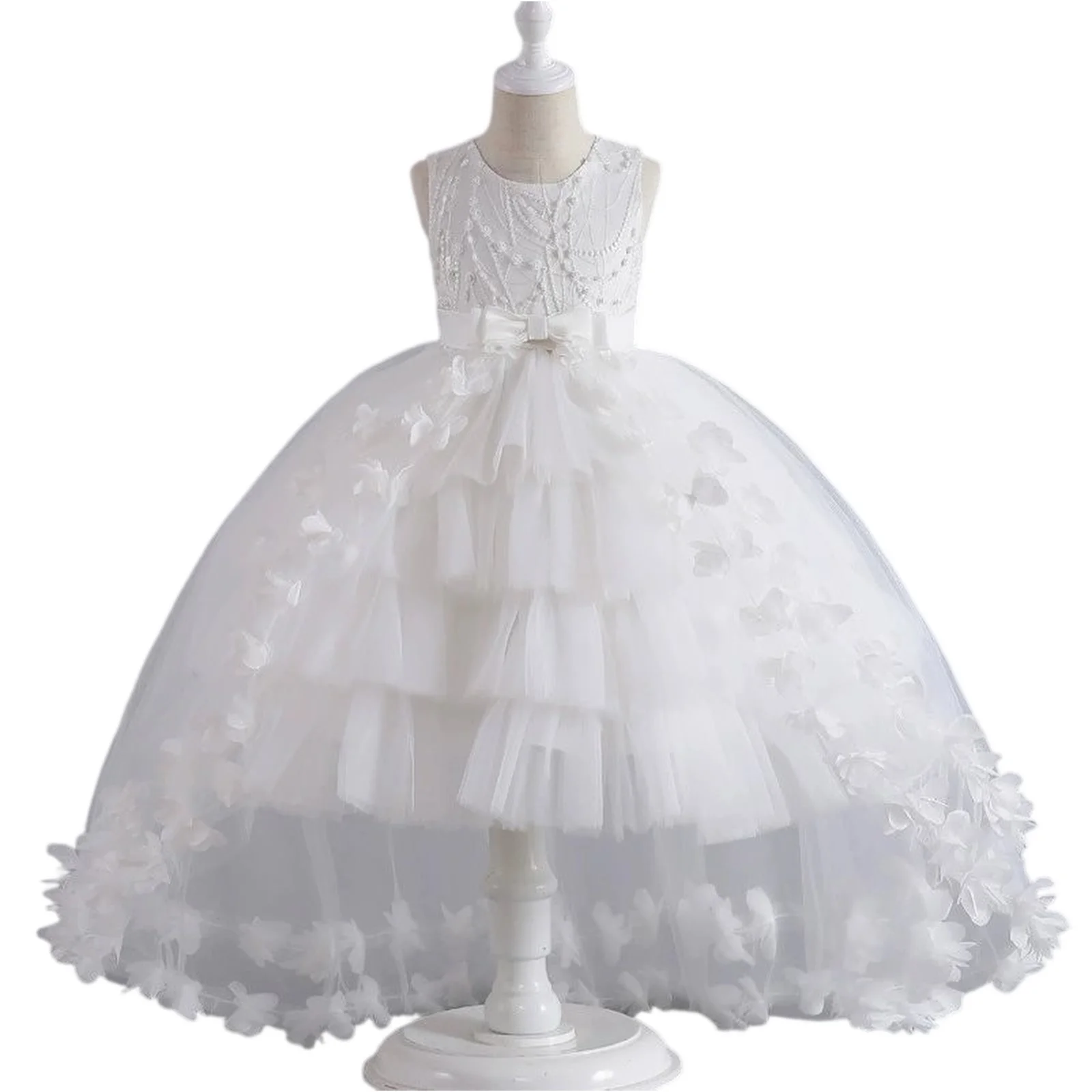 

3-12 Years Fashion Solid Color Kids Dresses for Girls Sleeveless Lace Children Girls Ball Gown Summer Girls Party Dresses