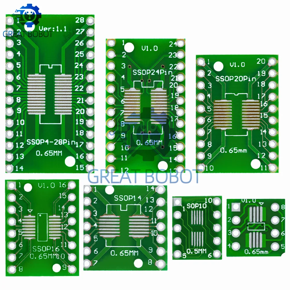 Multi-Size SMD to DIP Adapter Kit (35PCS) - 7 Types 5PCS Each for 8-28 Pin SOP/MSOP/TSSOP/SOT23