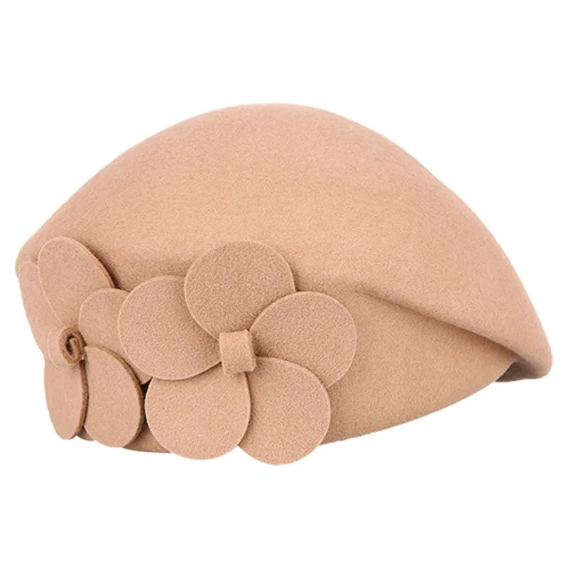 2026autumn-winter-women-australian-wool-beret-hat-korean-style-elegant-felt-hat-with-double-flower-decor-fashion-ladies-warm-cap