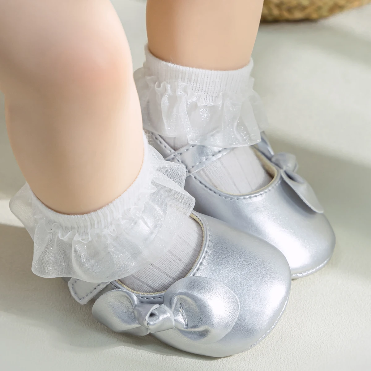 KIDSUN-zapatos planos de piel sintética con lazo para niña, zapatillas de princesa para fiesta de boda, suelas suaves, antideslizantes, para cuna de