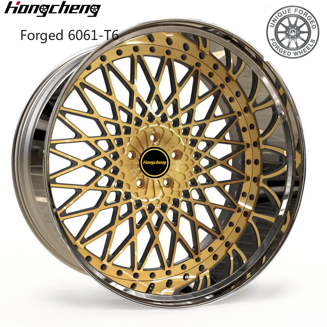 

2026 New Design 18 19 20 21 22 24 Inch Gold Face Chrome Lip Forged Wheels