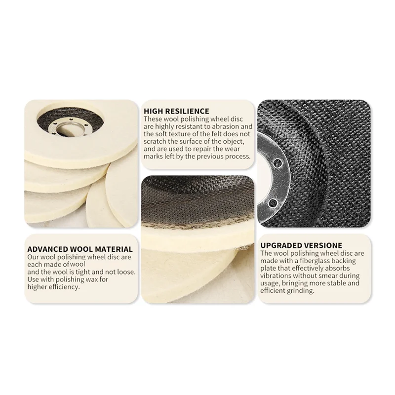 

AA63 HOT 5Pcs High-Gloss Wool Polishing Wheel Disc Arbor, White Wool Buffing Wheel For Angle Grinder