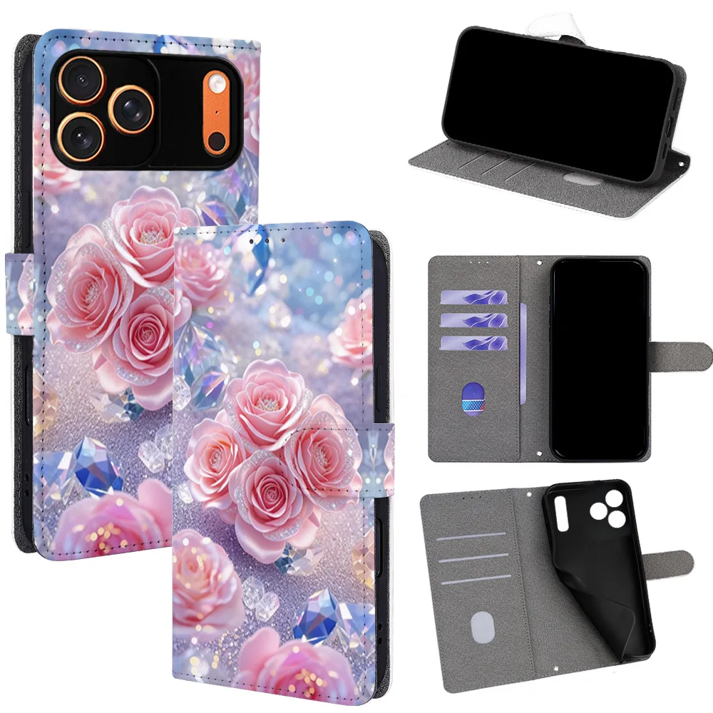 

Flower Painting Leather Magnetic Flip Phone Cover for iPhone Air 17 16e 15 14 Plus 13 12 Pro Max with Built-in Wallet Card Slots