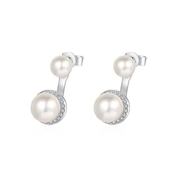 S925 Sterling Silver Moissanitr Stone Freshwater Pearl Earrings for Women