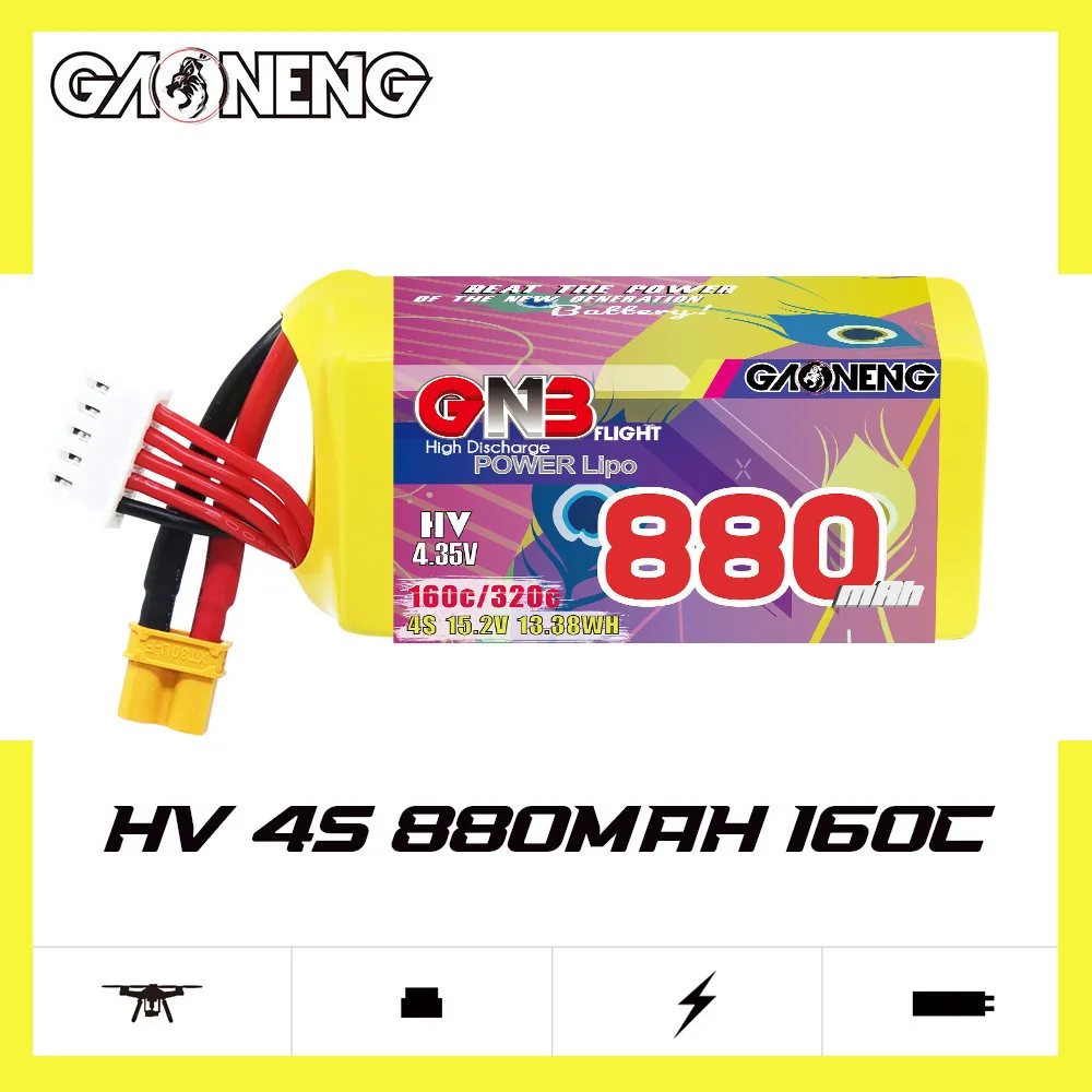 2PCS GNB 4S 15.2V 880mAh FPV Drone Lipo Battery 160C/320C Plug With XT30 for FPV Quadcopter Helicopte Airplane RC Battery Parts