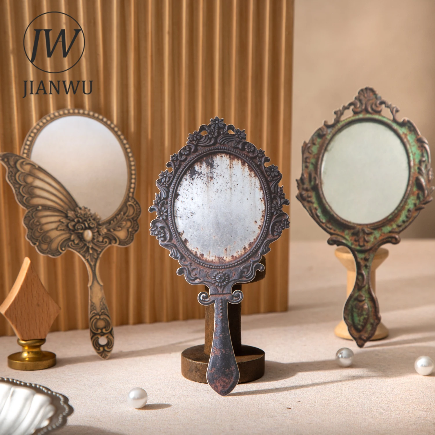JIANWU Mirror Old Dream Series Vintage Hollow Mirror Landscape Material Collage Scrapbooking Sticker Creative Journal Stationery view 3
