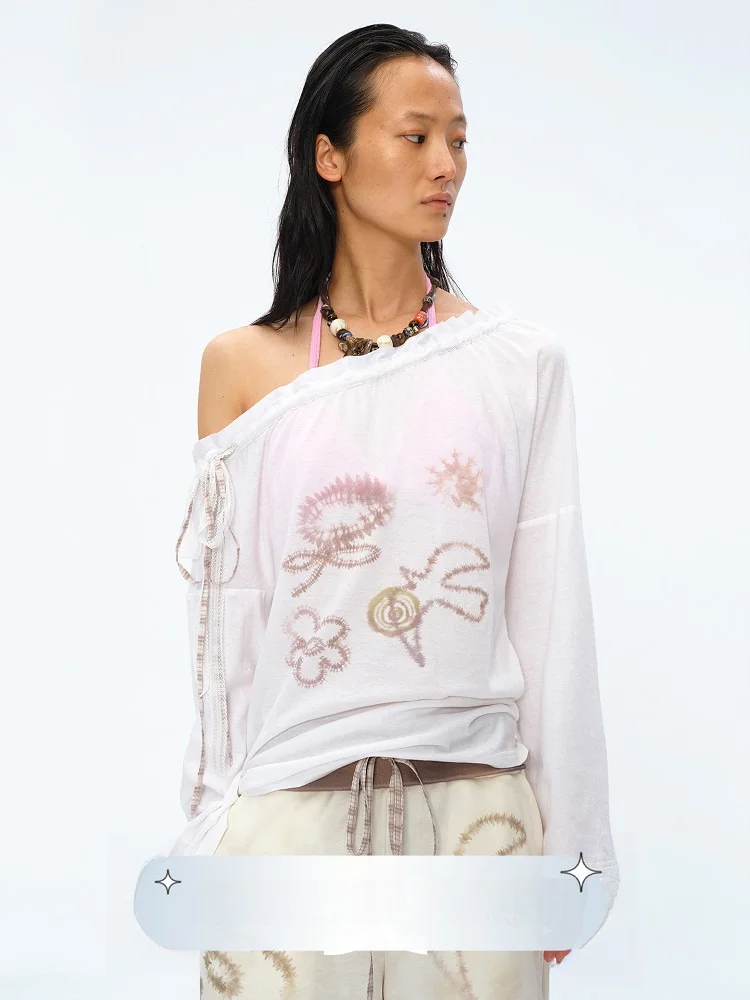 

Свободная длинная футболка с кружевным принтом Sve Dstring, повседневная футболка с креативным узором, квадратный круг, однорастный дизайн, хлопок и лен...