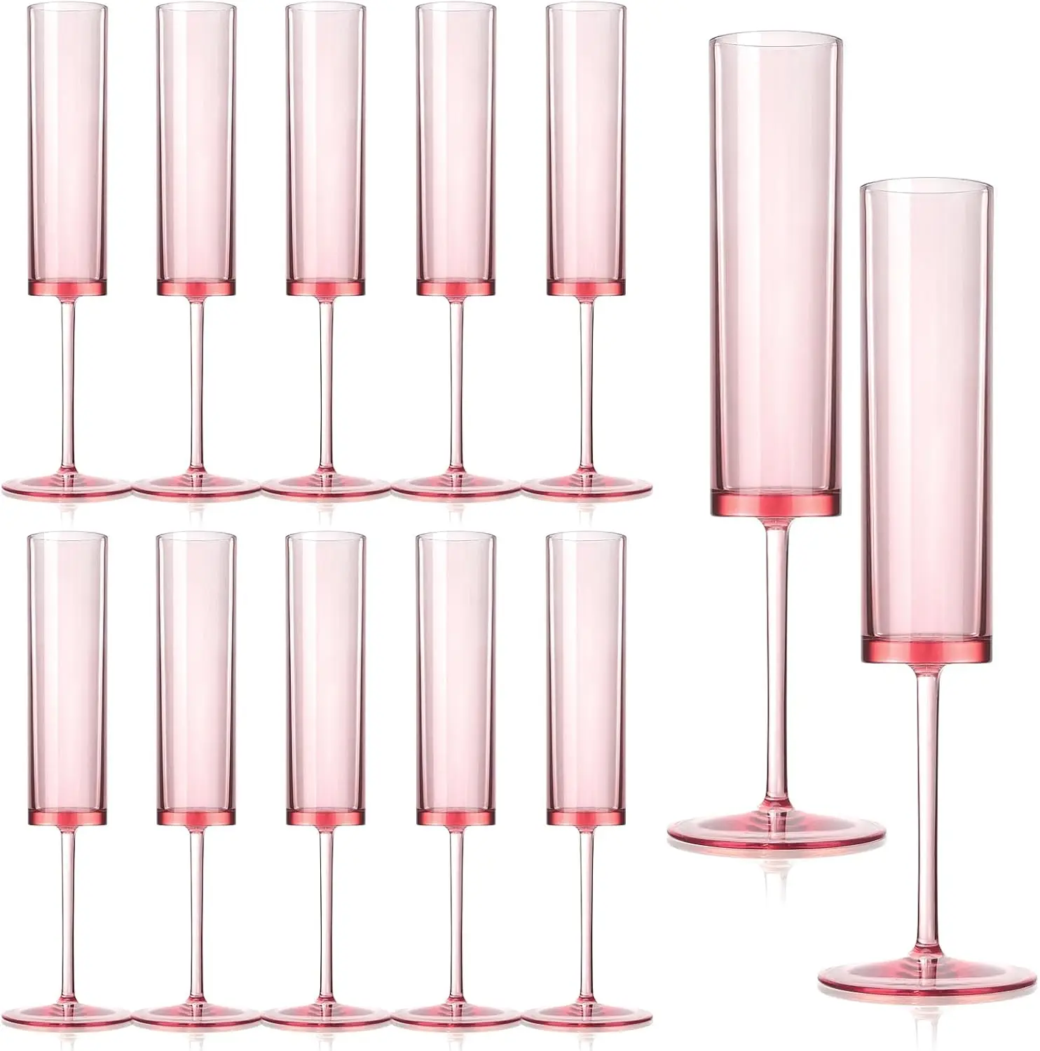 

12pcs Acrylic Pink Champagne Flutes 5.4oz Reusable Stemmed Coupes for Wedding Party