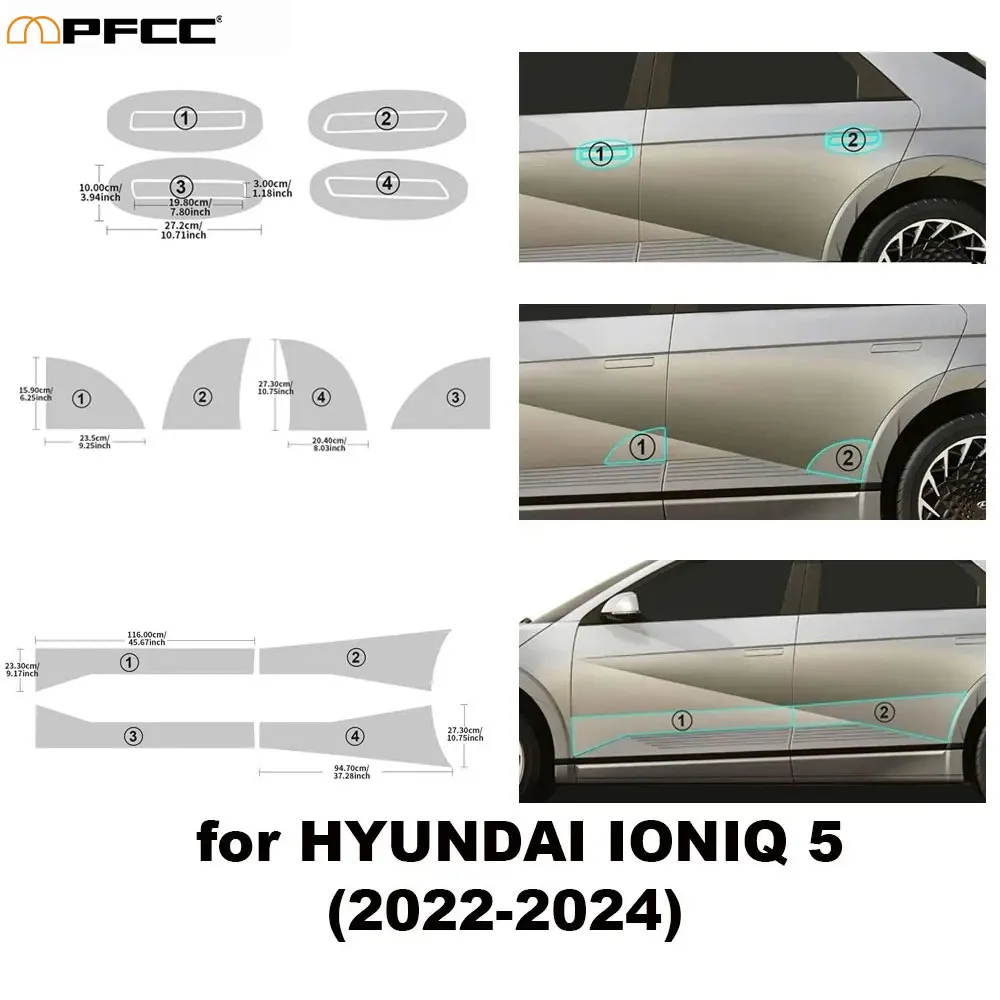 

For HYUNDAI IONIQ 5 2022 2024 Car Door Handle Triangle Headlight Protective Film PPF Pre Cut Transparent Repair Car Accessories