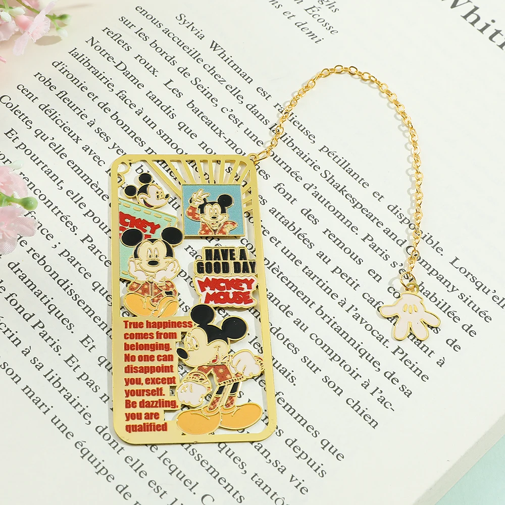 Segnalibro in metallo Disney Mickey Minnie con pendente a catena Lettori Accessori per la lettura Decorazioni per feste di cancelleria per l'apprendimento