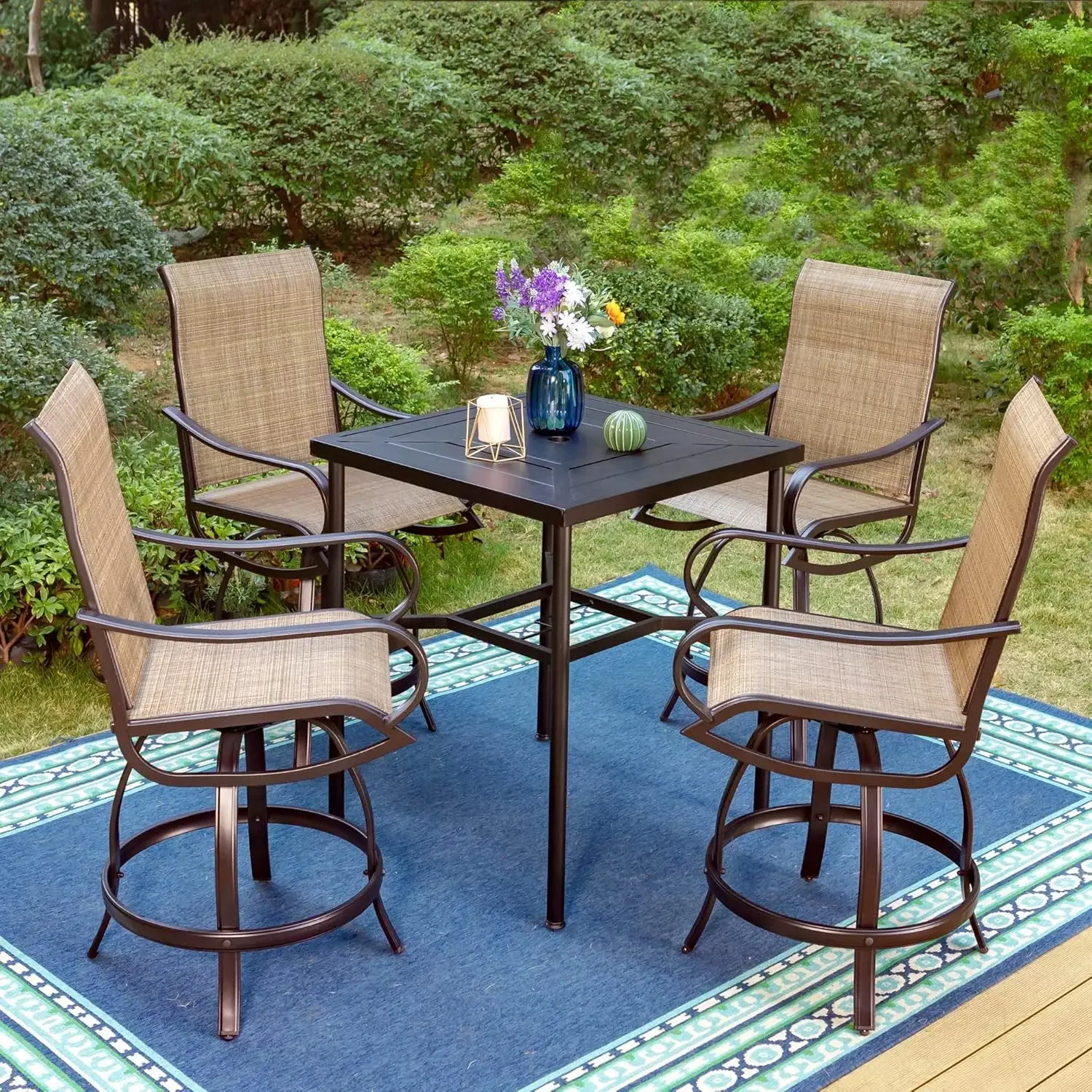 Outdoor Bar Stool, Patio Counter Height Sling Fabric Bar Chairs Set, All-Weather Resistant