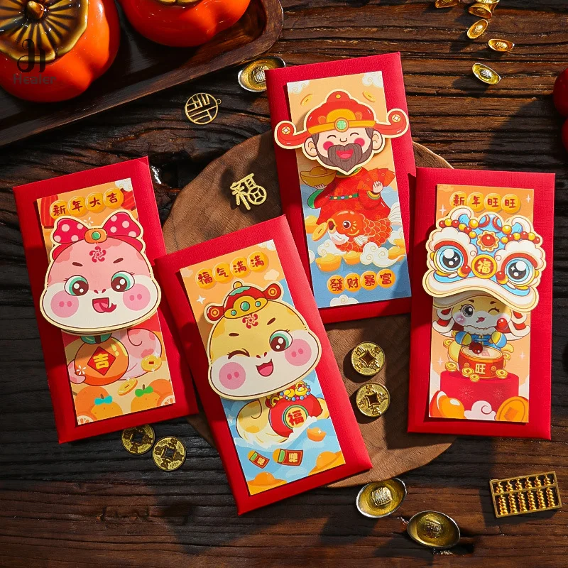 2/4/6Pcs Chinese Snake Year Red Envelopes Creative Spring Festival Red Packet Traditional New Year Lucky Money Pockets Gifts