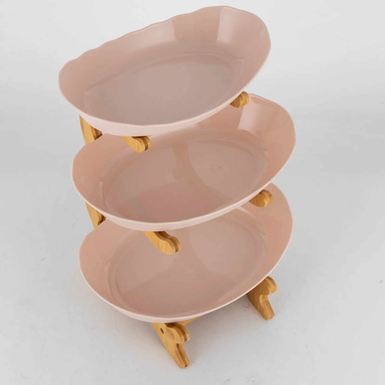 3 Tier Fruit Bowl Bamboo Fruit Stand Yuanbao Shape Food-Grade PP Serving Tray Detachable Breathable Countertop Fruit Organizer Easy Assemble Clean for Fruit Snack Candy Wedding Party Living Room Table Decor