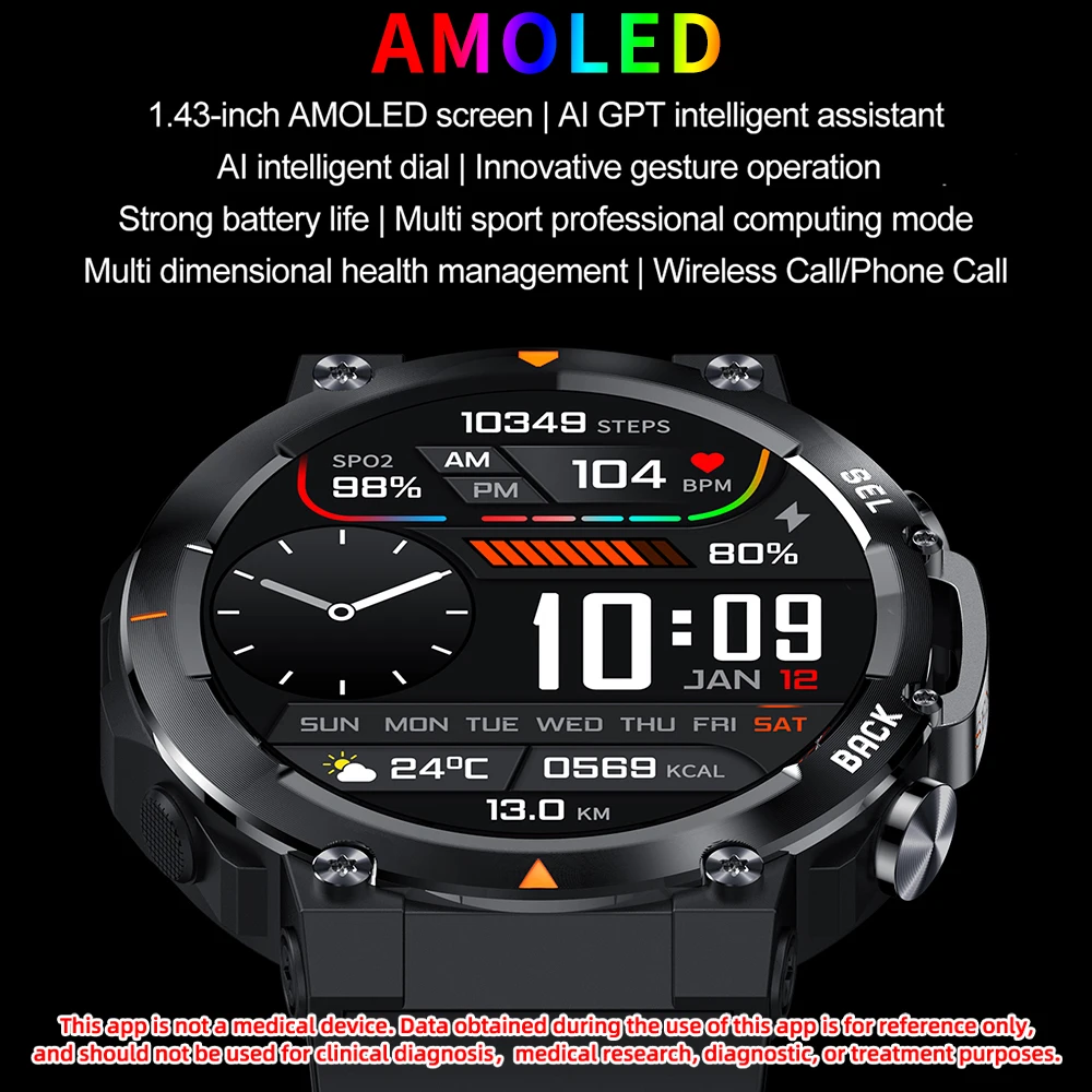 SENBONO MAX18 Men's Smart Watch Bluetooth Call AMOLED  410mAh Big Battery Fitness Tracker AI Voice GPT Sport Smartwatch for Men