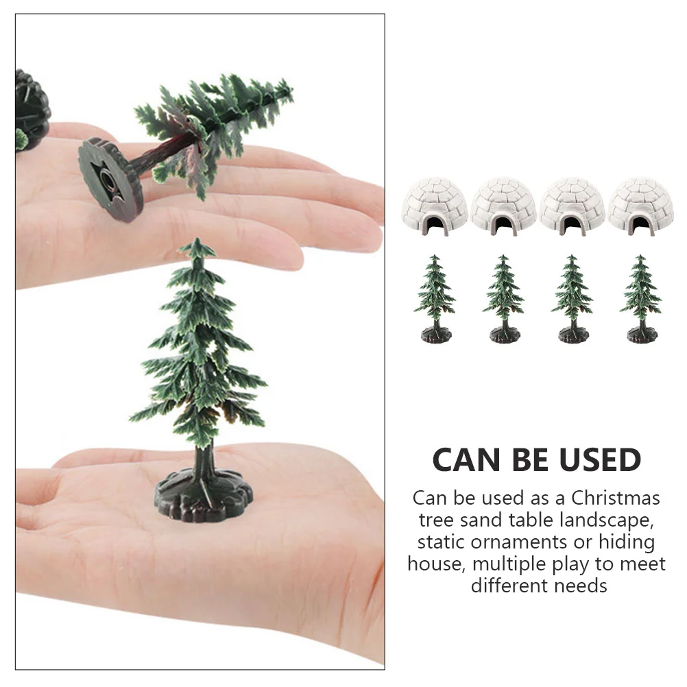 8pcs Ice House Model Mini Snow Hut Christmas Tree Landscape nament Set 4 4 Trees Plastic Craft Decorative Statue