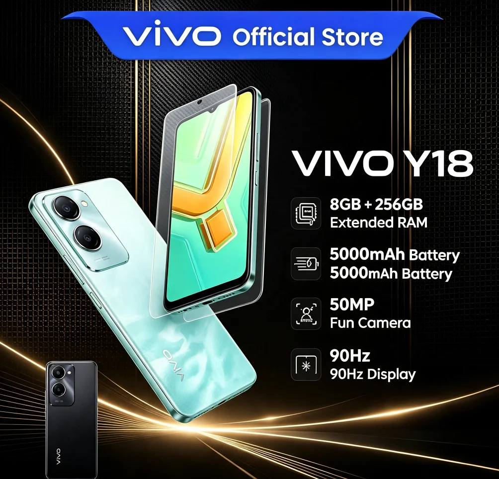 2026 Brand New VIVO Y18 Unlocked Mobile Phone 8GB RAM 256GB ROM 90Hz Refresh Rate Screen 5000mAh Capacity Battery High