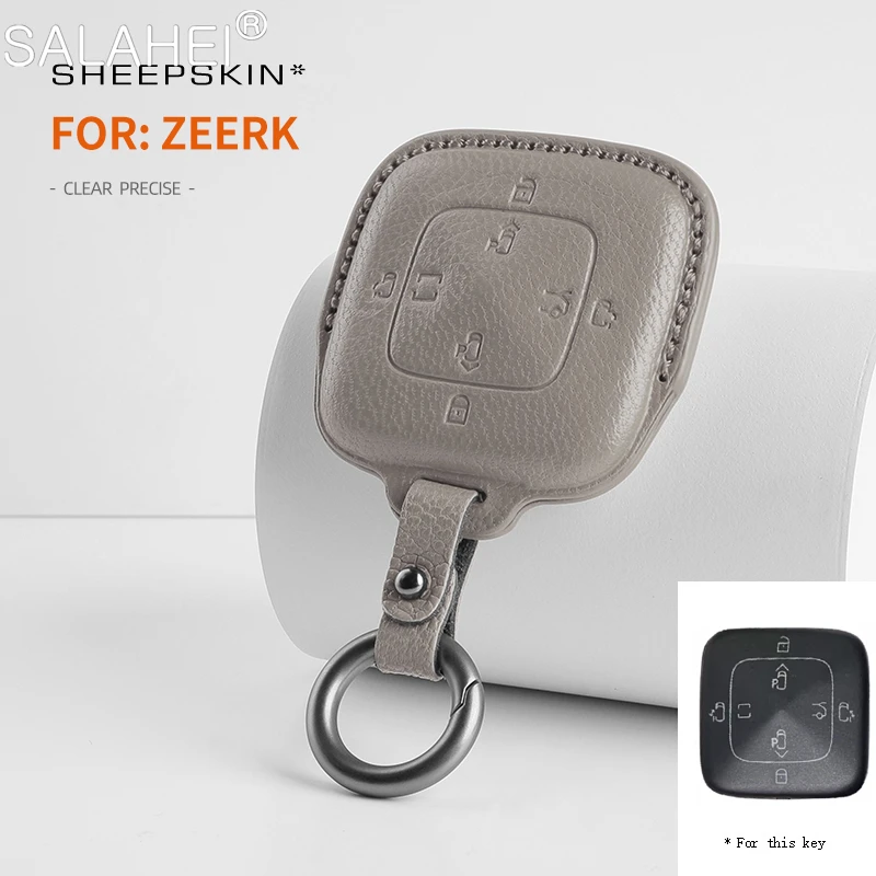 8 Bottons Goat Skin Car Key Case Fob Cover Keychain Holder Keyless Protection Shell for ZEEKR 009 2022 2023 Interior Accessories