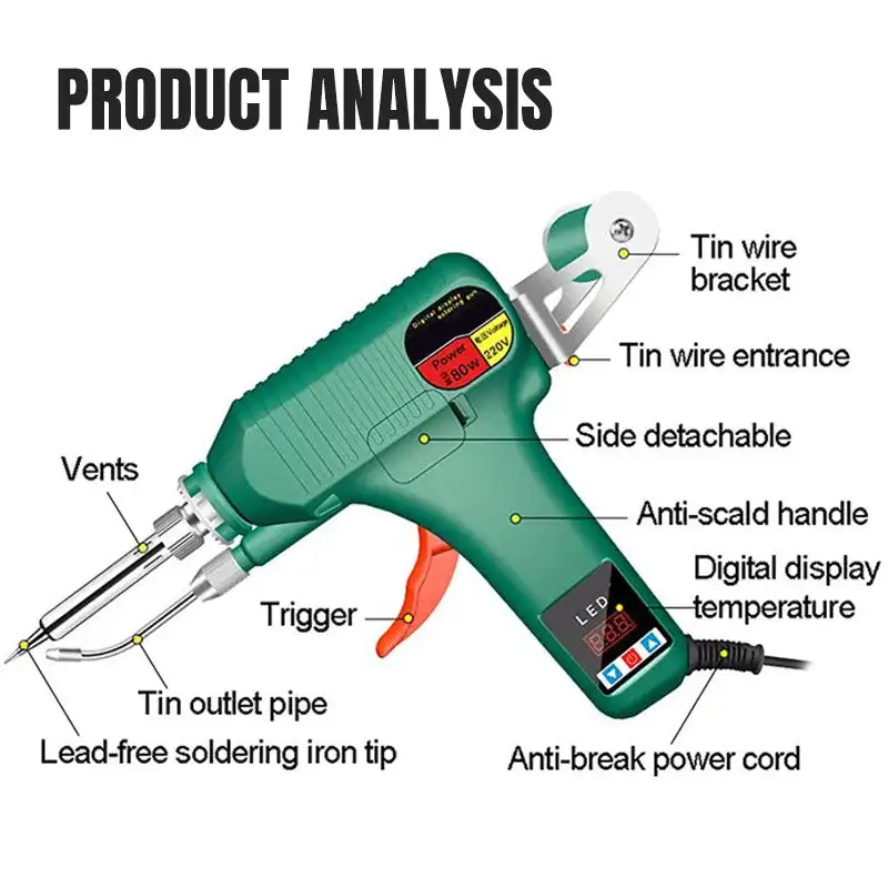 Imagem -06 - Pistola de Ferro de Solda com Display Digital 80w 180520 ° c Temperatura Ajustável Enviar Automático Pistola de Estanho Reparação Ferramenta de Soldagem Diy