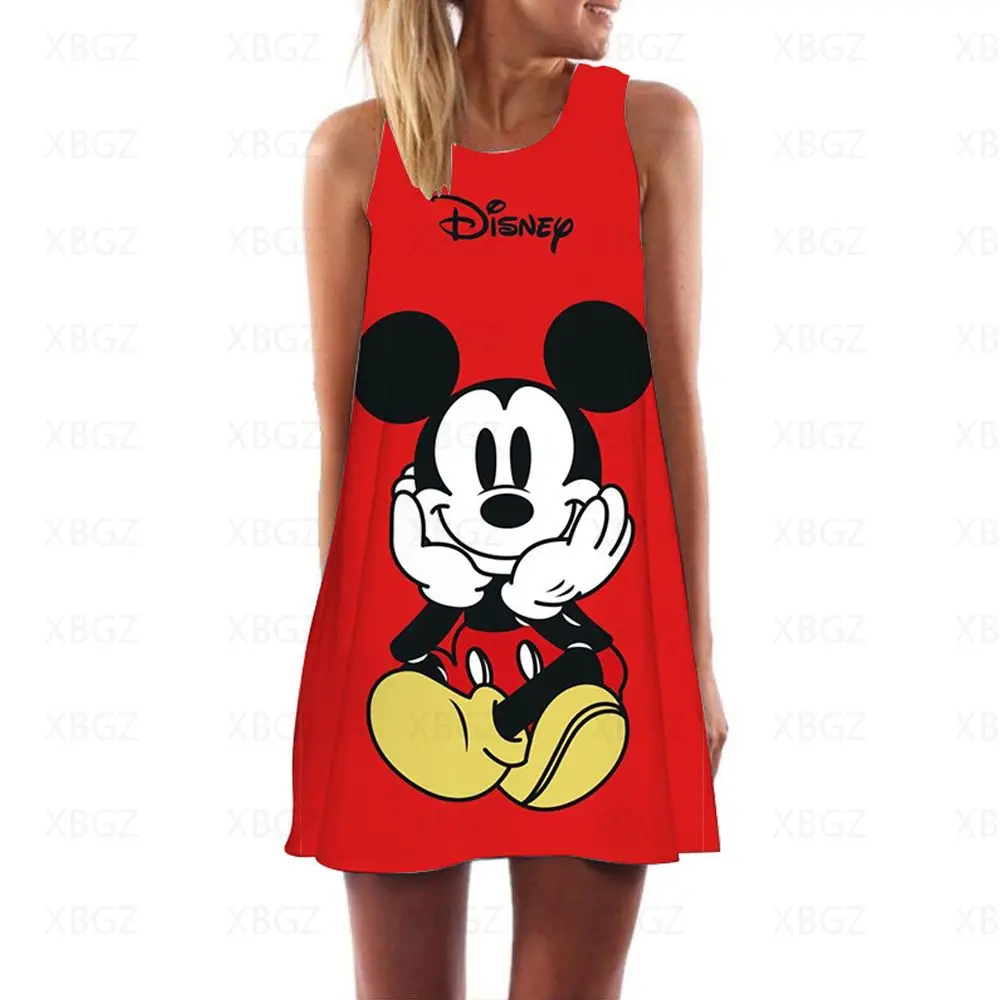 Boho Minnie Mouse Dresses for Women 2022 Sexy Women's Dress Fashion Summer Woman Cartoon Sleeveless Mickey Mini Top Disney Loose