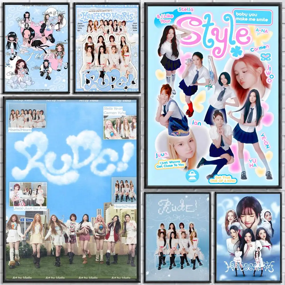 Idol Group Hearts2Hearts Poster Self-adhesive Art Waterproof Paper Sticker Coffee House Bar Room Wall Decor
