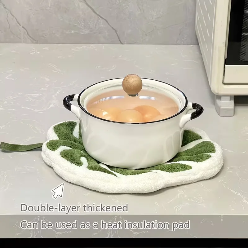 New Cartoon Leaf Hand Towel Coral Velvet Absorb Water Kitchen Handkerchief Hanging Thickened Bathroom Kerchief Kitchen