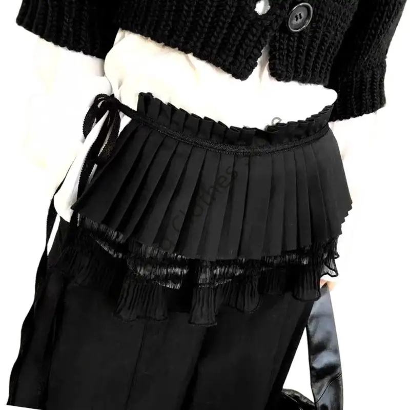 M68A طبقة مزدوجة الدانتيل مطوي تنورة الورك تنورة الخصر للنساء المراهقات الزي اليومي