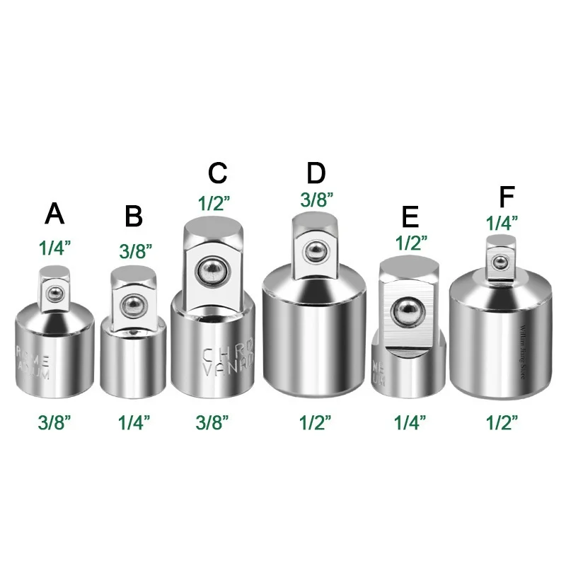 Adaptador de enchufe de Llave de trinquete 1/2, volante grande 3/8, volante medio 1/4, volante pequeño, herramientas de trabajo de acero al cromo vanadio