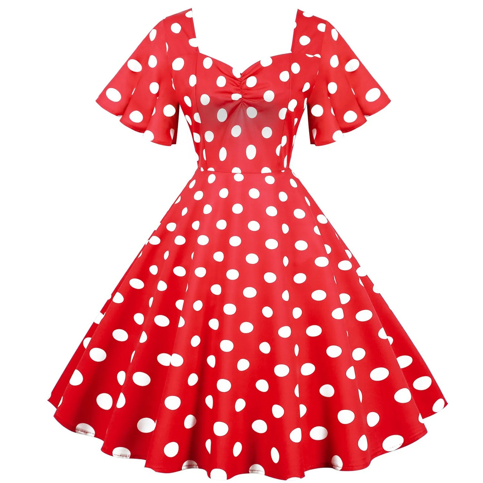 

Women's Summer Vintage Dresses 50s 60s Retro Polka Dot Party Rockabilly Dress 2024 Elegant Butterfly Sleeve Swing Sundress