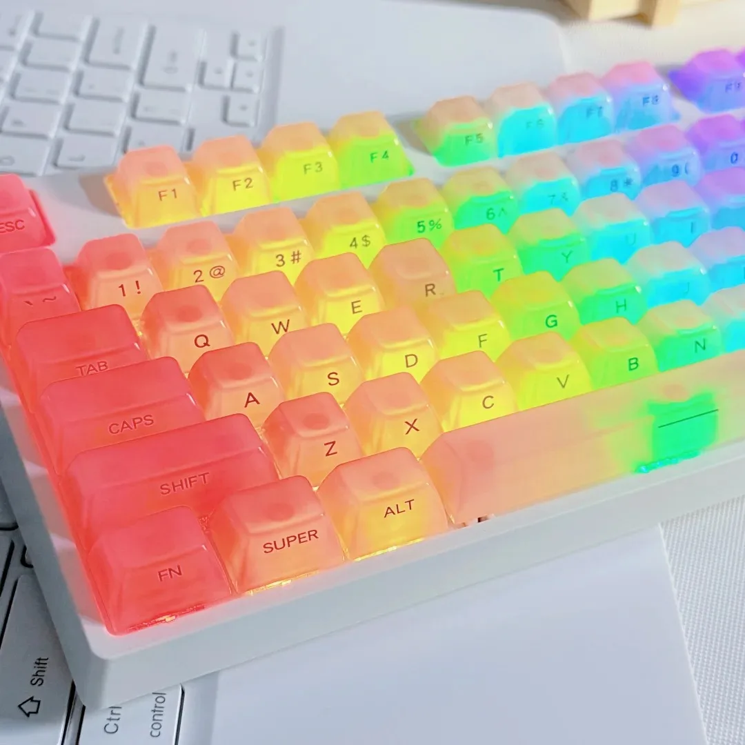 119 مفتاحًا كريمي وردي ضبابي شفاف كريستال PC أغطية مفاتيح MDA Profile طباعة جانبية RGB أغطية مفاتيح بإضاءة خلفية للوحة مفاتيح MX #1