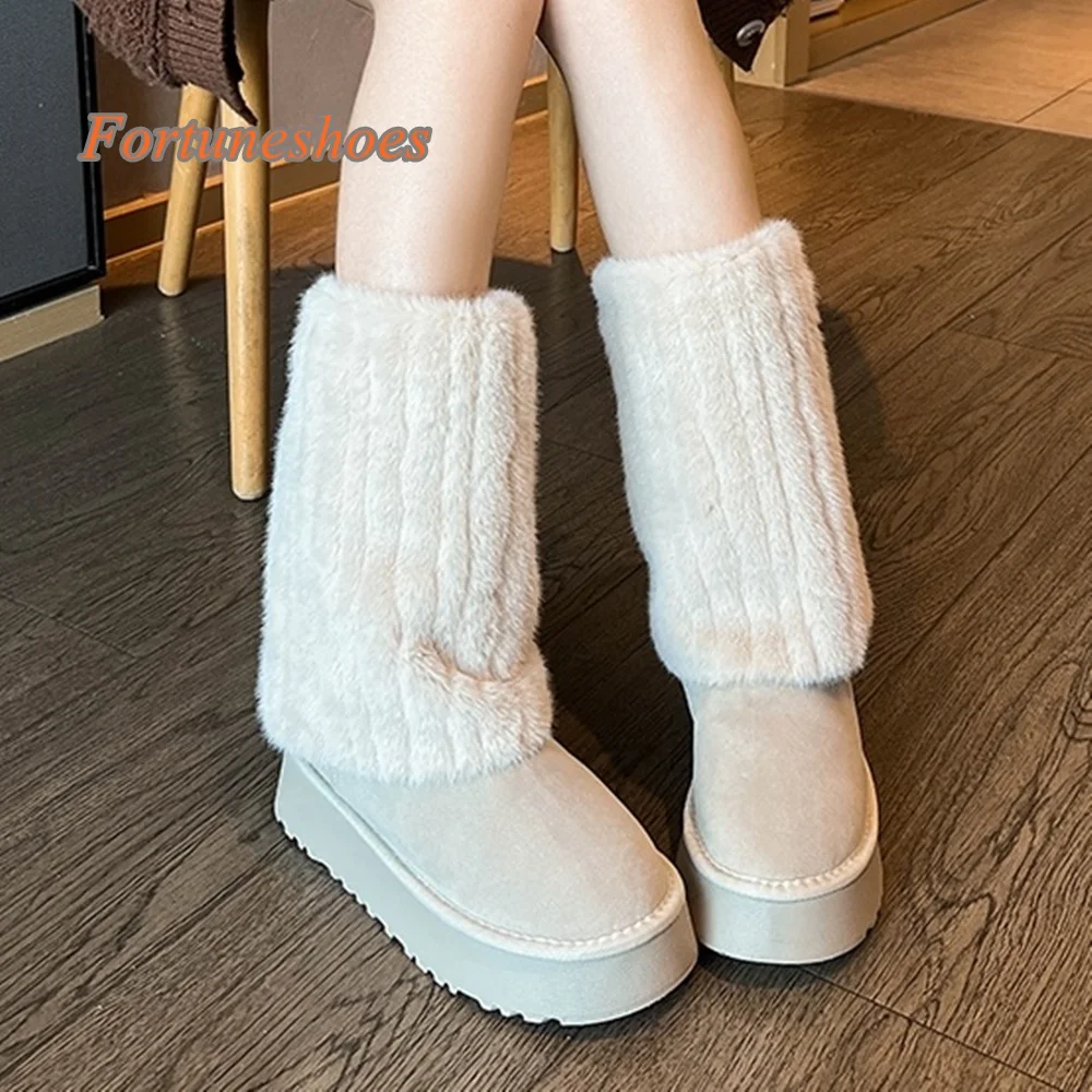 

Slip On Patchwork Women Boots Round Toe Solid Mid Calf Chunky Heel Boots Comfortable Fashion Casual 2025 Newest Winter Boots