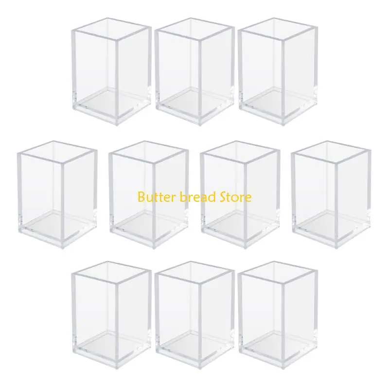 W89C 10Pcs Multifunctional Pen Organiser Stackable Clear Acrylic Pencil Cup Desktop Makeup Brush Storage Box For Home Office