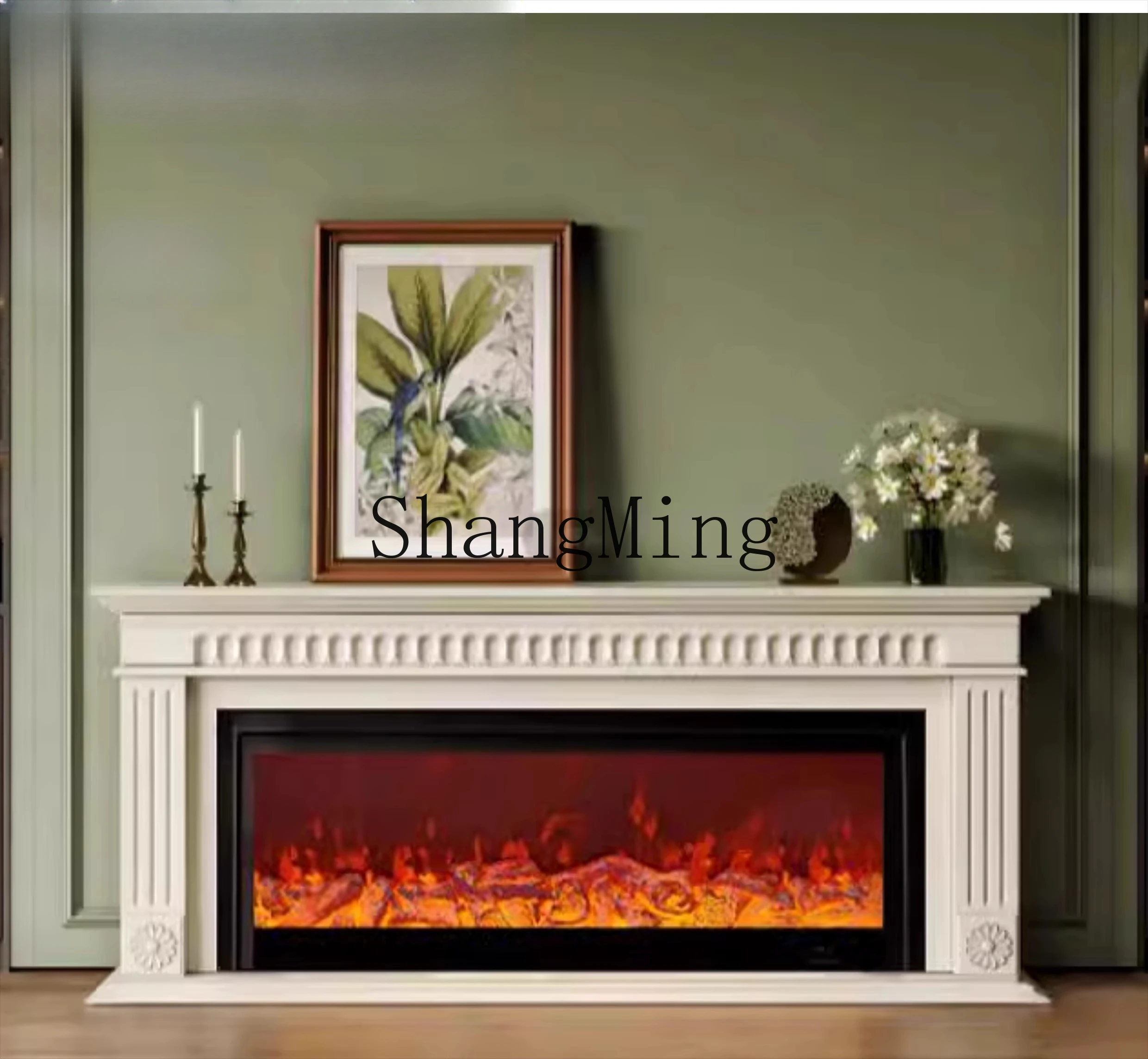 ZYY mobile TV di lusso leggero nero simulato camino con riscaldamento a fuoco mobile decorativo in legno massello di grandi dimensioni