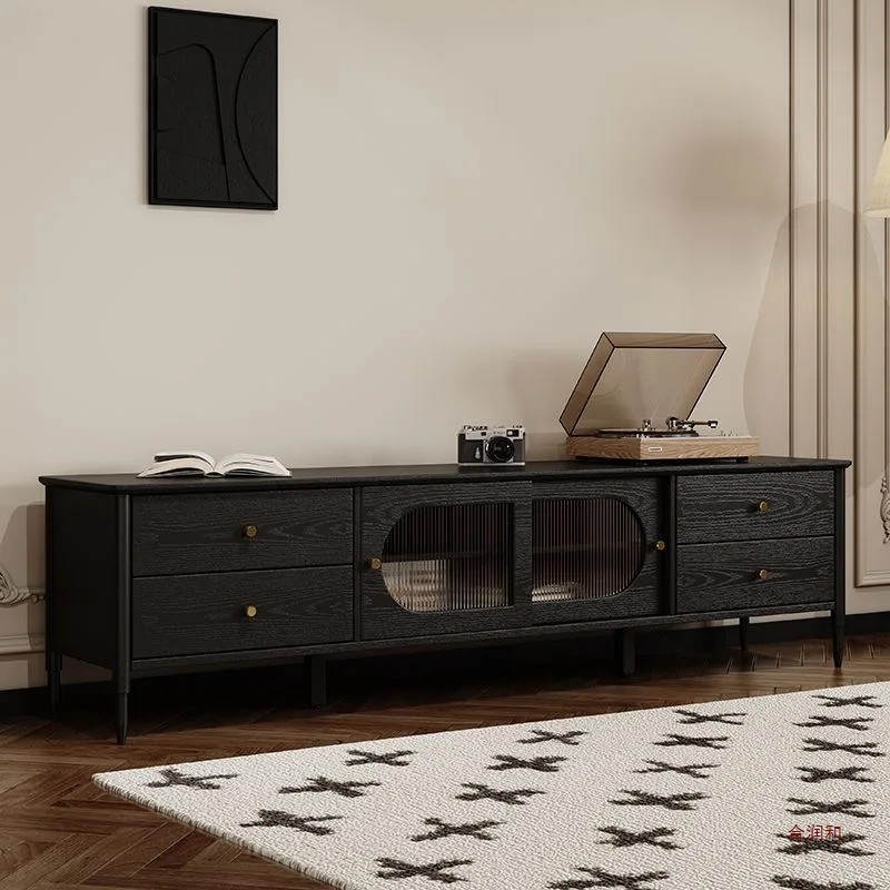Simple style all solid wood TV cabinet oak retro black light luxury floor Changhong