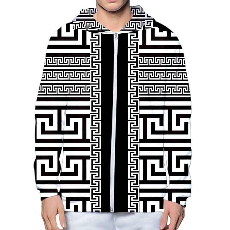 

Black White Stripes ZIP Hoodie Men Streetwear Long Sleeve Zip Sweatshirt Oversized Top Clothing Hoodie Fashion Hoodie Sweater