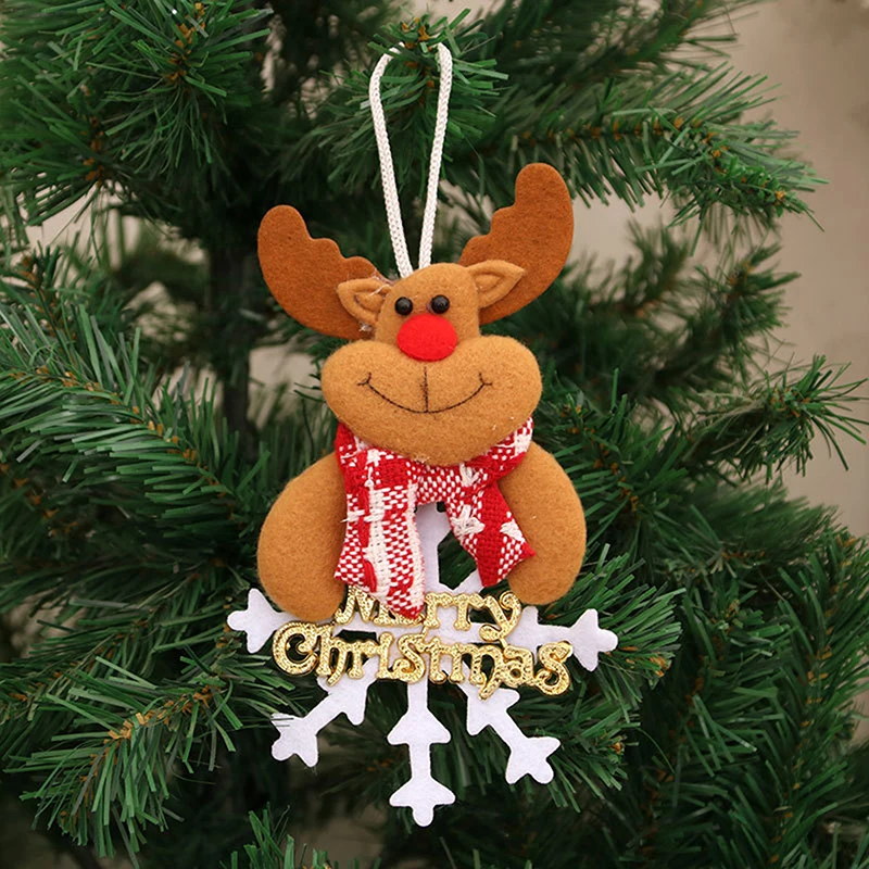 Christmas Tree Plush Ornaments Classic Santa Snowman Reindeer Snowflake Bear Dolls Hanging Pendants for Home