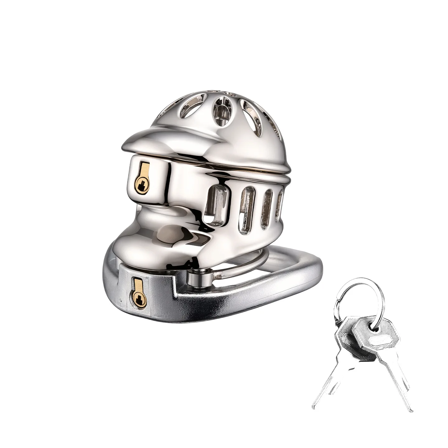 Double Head Male Chastity Cage Dual Lock Stainless Steel Penis Lock 5 Rings Breathable Cock Restraint Adult BDSM Toy for Men