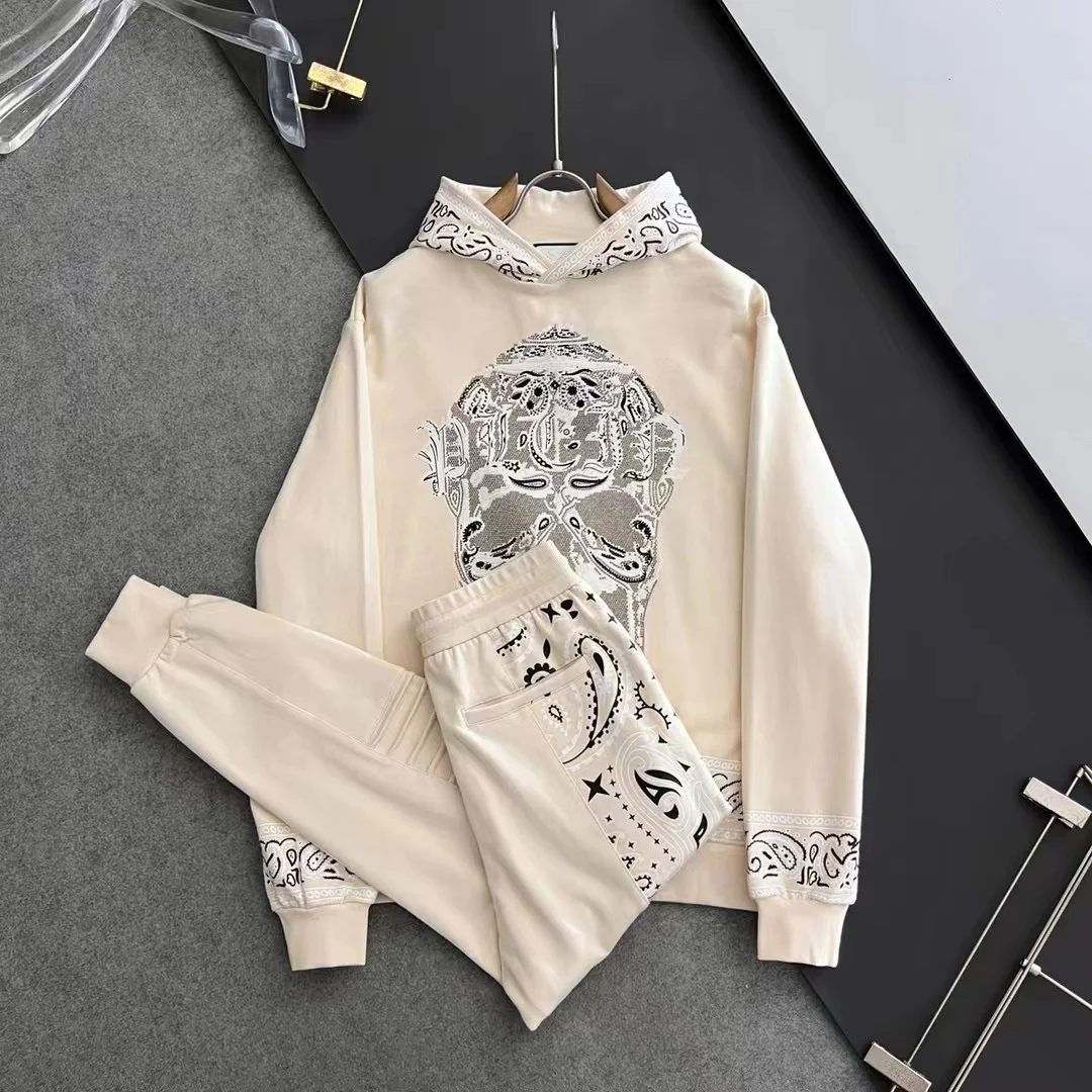 AlexPlein Rhinestones Skulls Tracksuits 100%Cotton Streetwear Couple Hoody Men\'s Clothing Fashion 2024 Winter Diamond