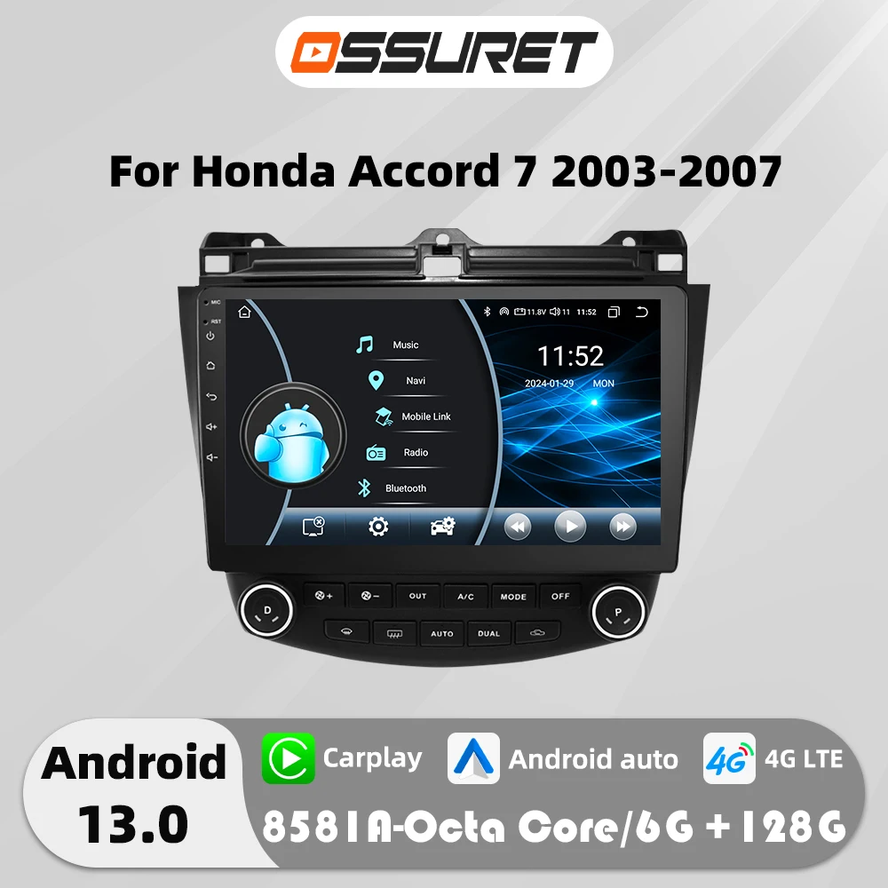 

10.1"Android 13 Car radio For Honda ACCORD 7 2003-2007 Multimedia player 4G Autoradio AI Carplay GPS navi Stereo 2din SWC Screen