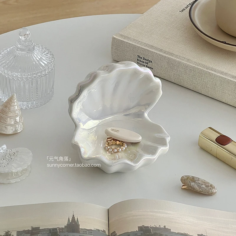 Nordic Style Shell Storage Tray Household Jewelry Display Ceramic Tray Ornament Ins Desktop Foyer Key Storage Plates