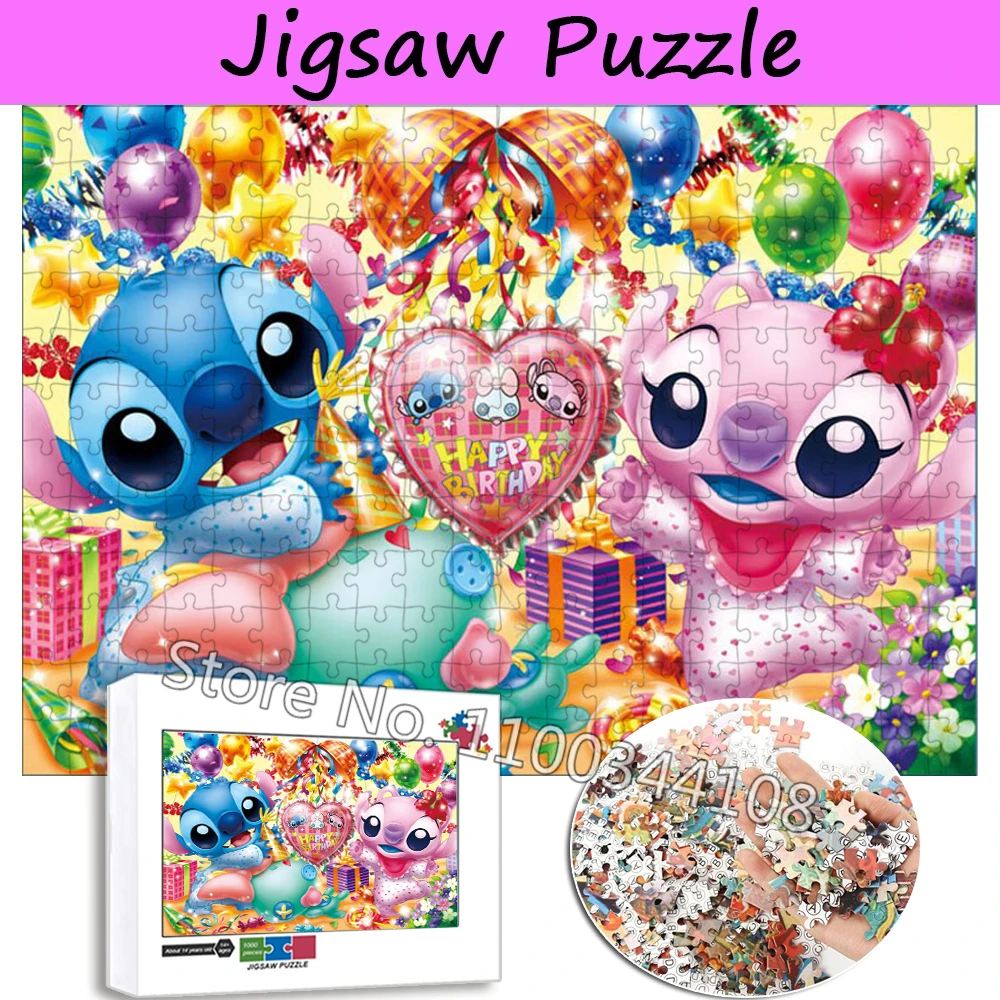 300/500/1000 Pieces Jigsaw Puzzles Disney Lilo & Stitch Cartoon Puzzle Romantic Adult Casual Game Children's Educational Toys