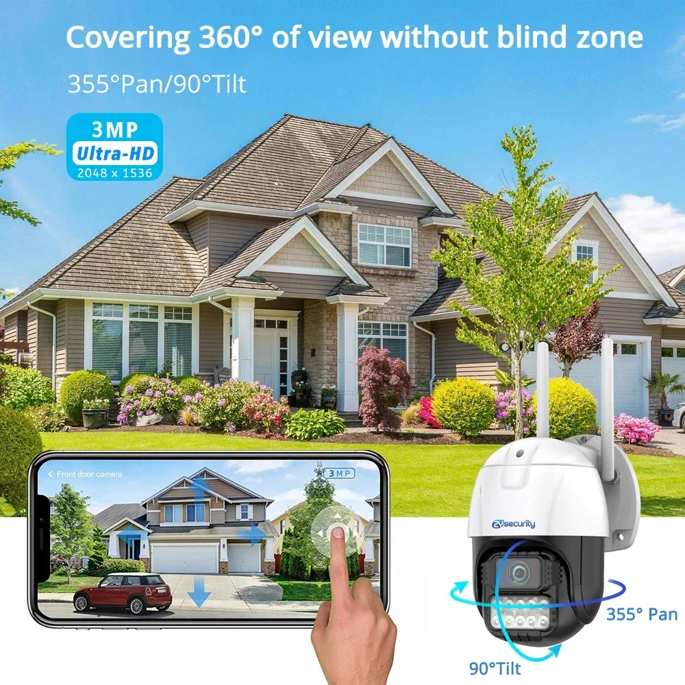 3MP WiFi Security Camera Outdoor Auto Tracking PTZ Camera Human Detect 2-way Talk Color Night Vision Surveillance Cameras