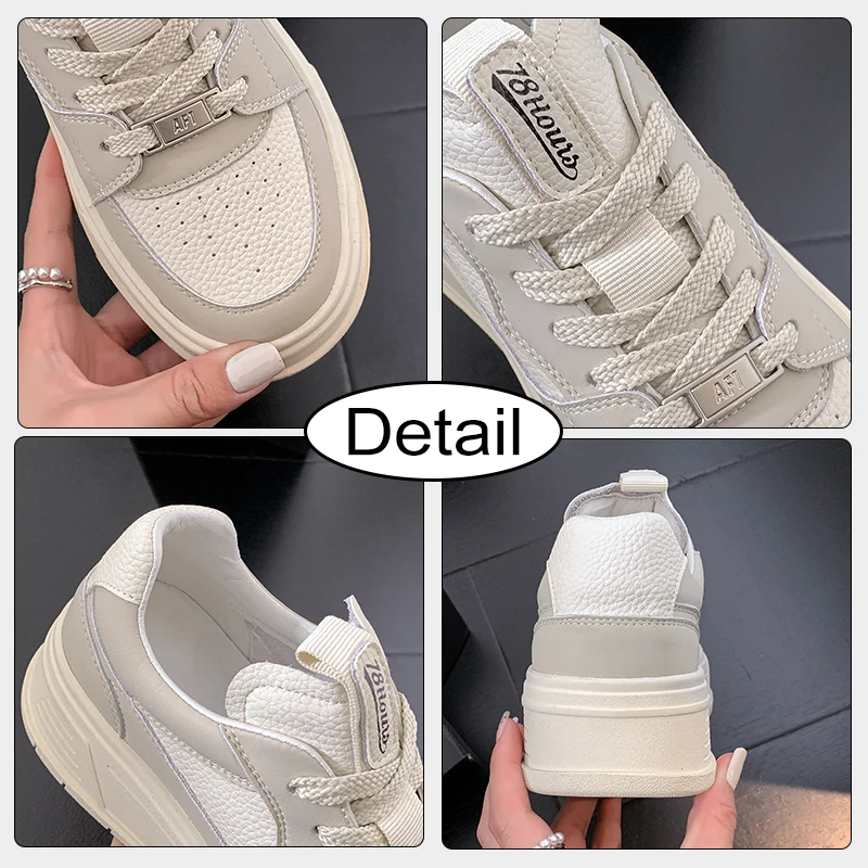 JOZHAMTA Size 35-40 Casual Sneakers Women Real Leather Low Heels Summer Shoes For Women Tennis Athletic Shoe Lace Platform Pumps