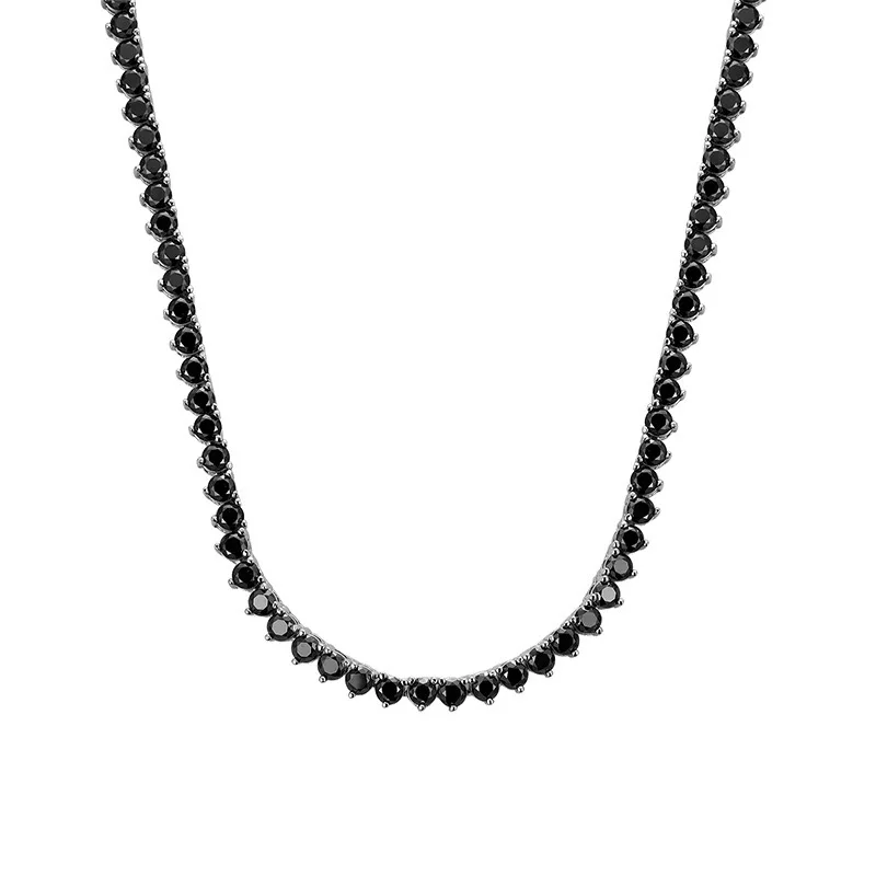 3mm Black Moissanite Tennis Neklace 3 Prong 925 Sterling Silver Hiphop RocK Men Girls Diamond Chain Link Necklaces Pass Tester